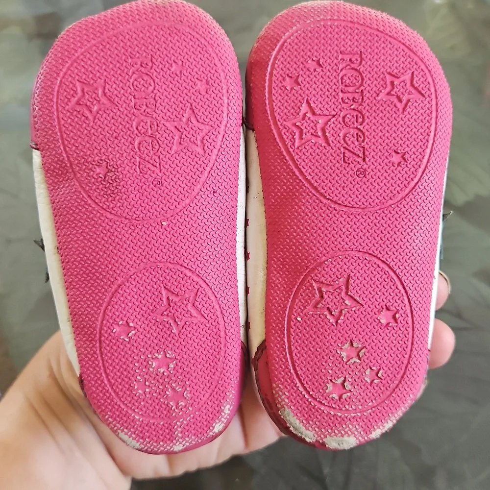 Robeez Pink & White Star Trim Baby Walker Shoes